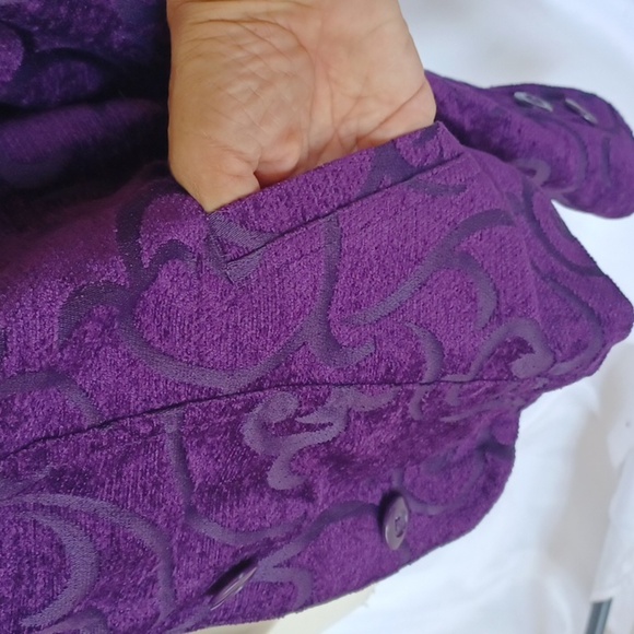 Croft & Barrow Jacket M Dark Purple Scrolls Pockets, 20" PTP, 22"L - Picture 5 of 8